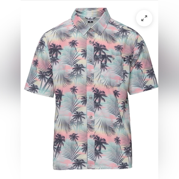 Other - Men's Tropical Palm Short-Sleeve Shirt - Pastel Pink & Mint